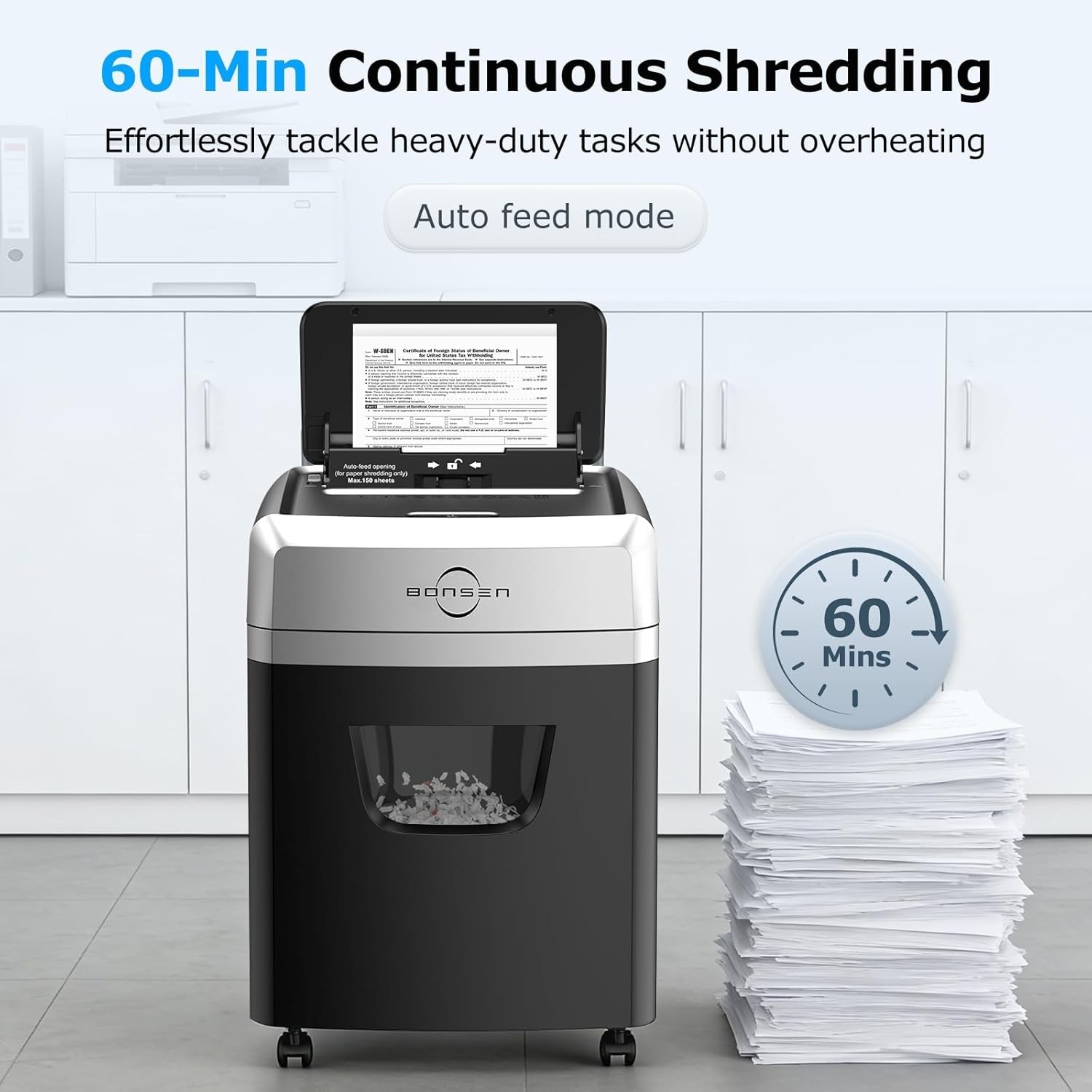 150-Sheet Autofeed Paper Shredder Heavy Duty, 60 Mins Micro-Cut Shredder for …