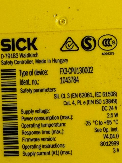 SICK FX3-CPU130002 Safety Controller Flexi Soft CPU Main Module 24VDC IP20