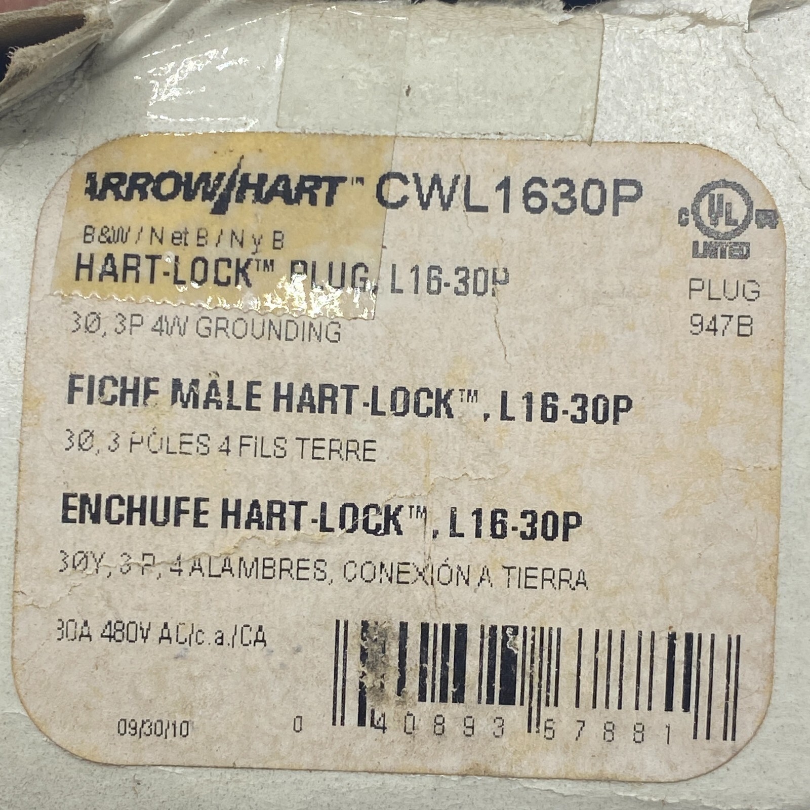 Cooper Arrow Hart CWL1630P Locking Plug 30A 480V 3-Phase L16-30P ✅