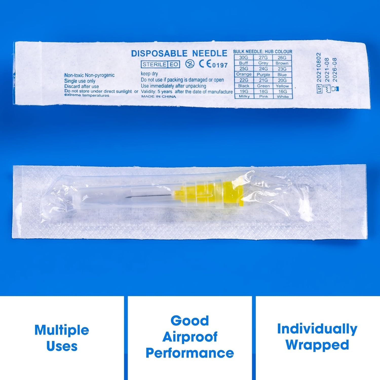 100 Pack 30 Ga 5/16 inch Disposable Needles with Caps for Scientific and Indu…