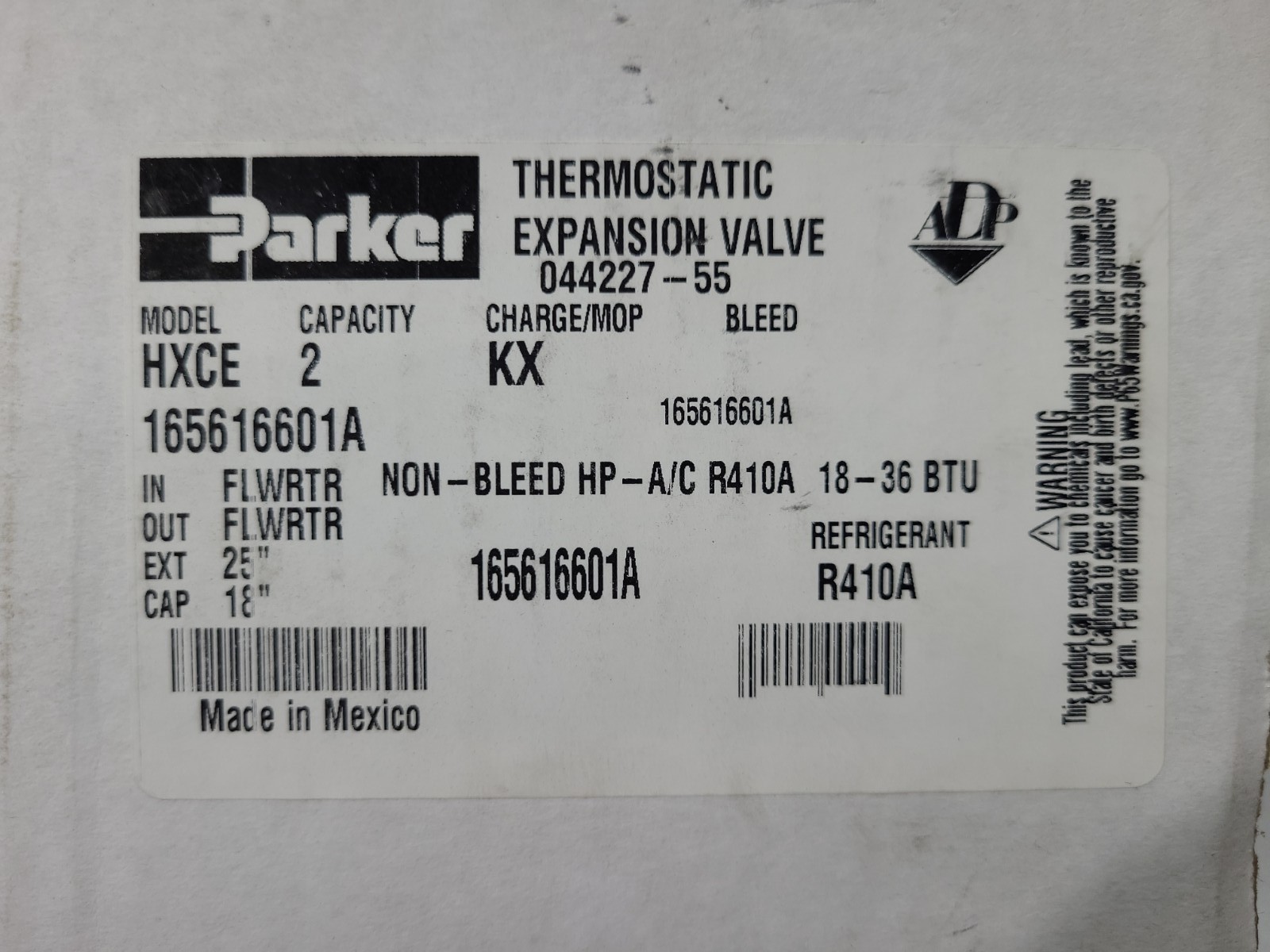 Parker HXCE 165616601A OEM Thermostatic Expansion Value TXV Kit- 1.5-3.0 Tons