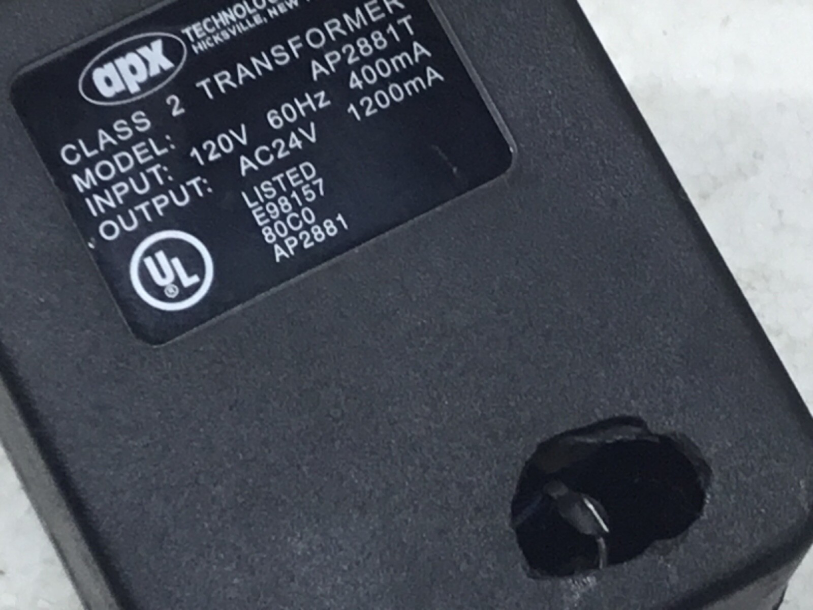APX transformer 24 volt AC 1200ma 60hz 120 v 400ma UL grounded wall 3 prong plug