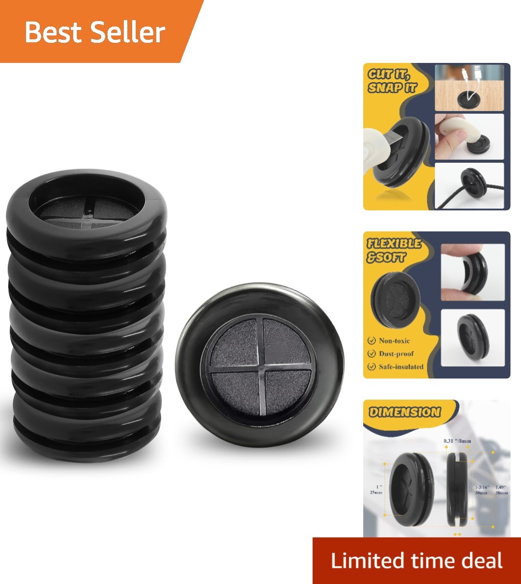 Easy Install Rubber Grommet Kit – 6pcs Double-Sided, 1″ ID & 1-3/16″ Drill Hole