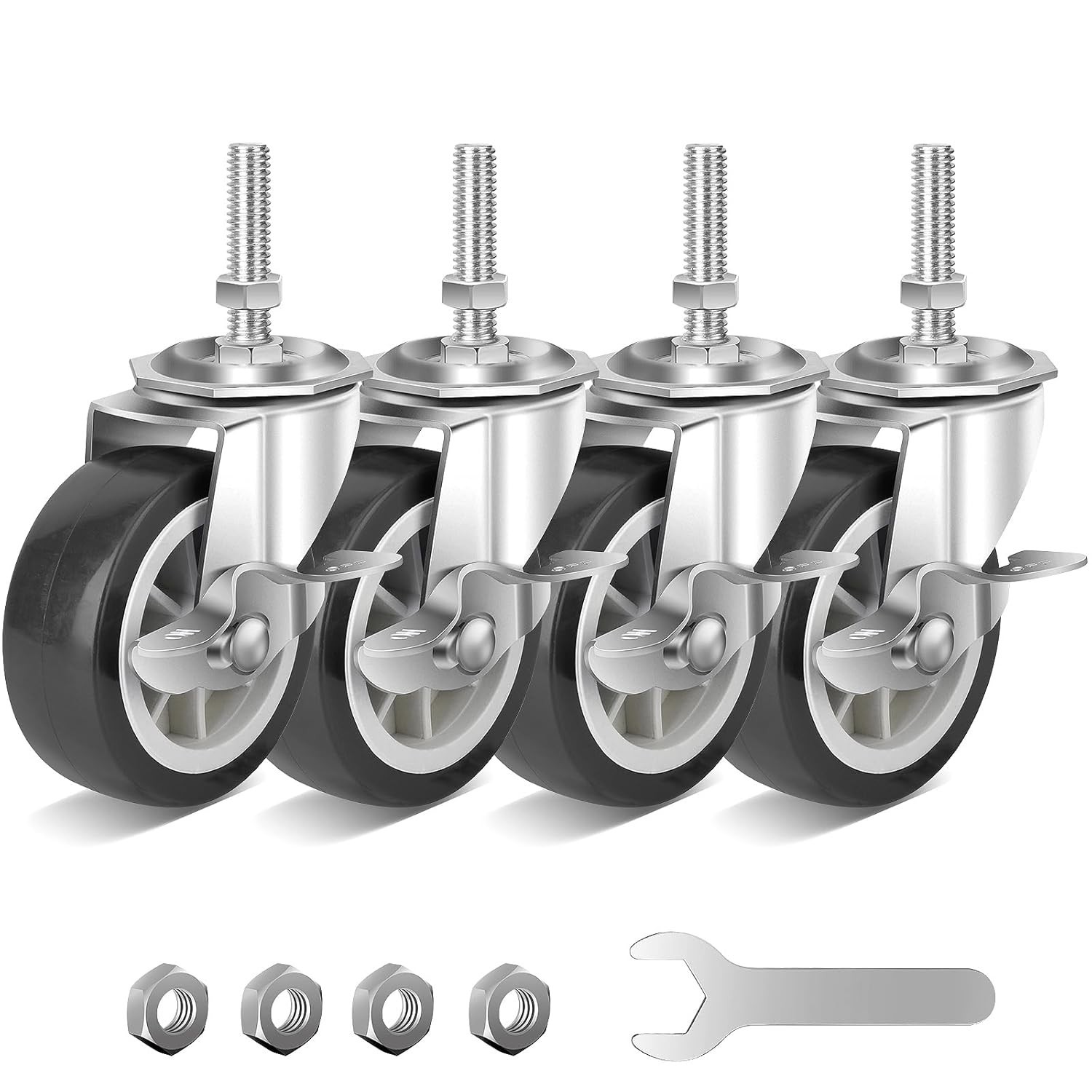 3 Inch Caster Wheels Threaded Stem Casters Set of 4 Heavy Duty Swivel Wheel NEW*