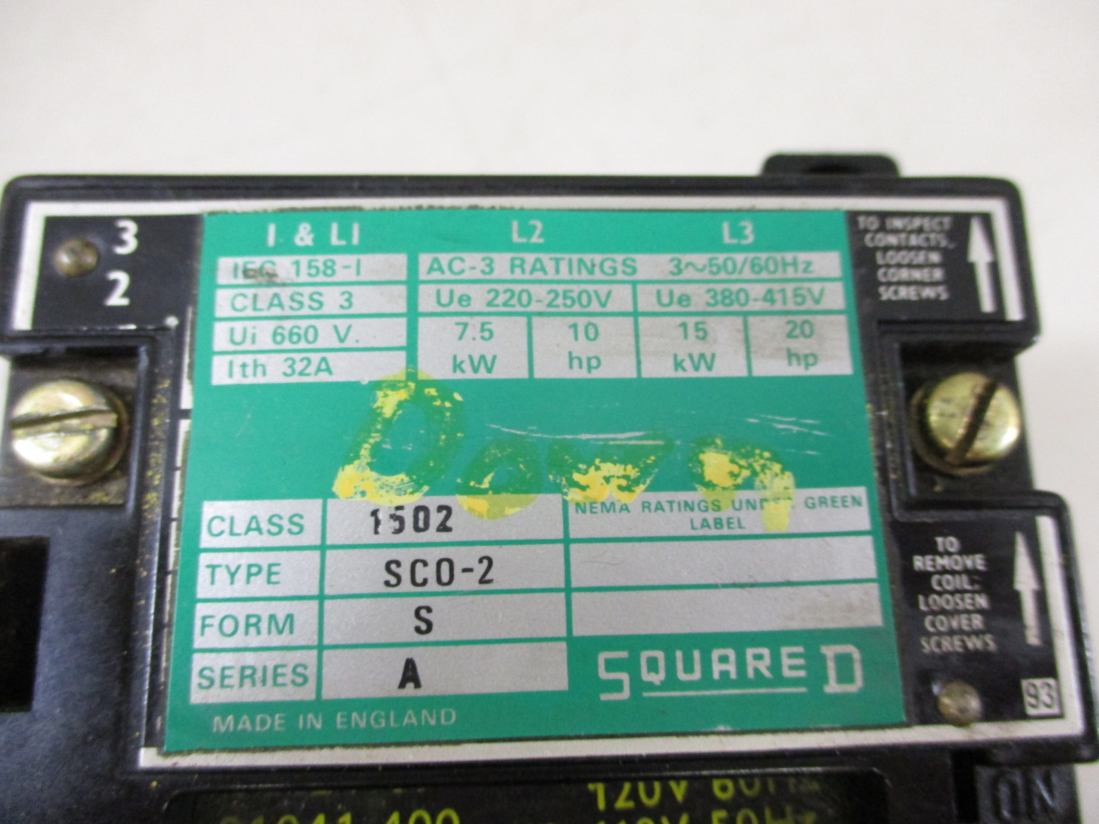 SQUARE D 1502 TYPE SCO2-S SERIES A RELAY w/9999 TYPE ST1 SUPPRESSION MODULE