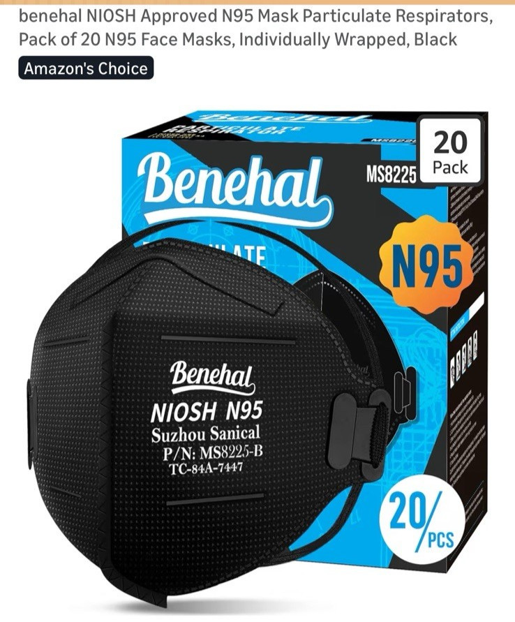 Benehal NIOSH Approved N95 Mask Particulate Respirators Face Masks 20 Pack NEW