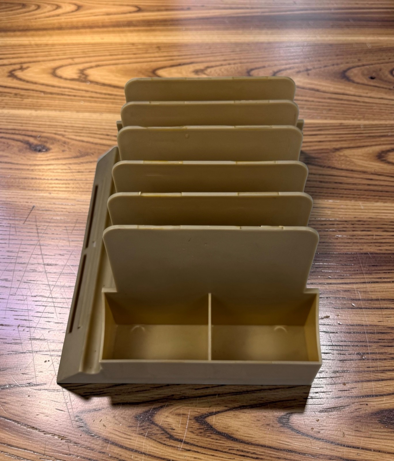 Vintage Action Industries Desk Organizer MCM Plastic Mail Sorter Caddy Tan USA