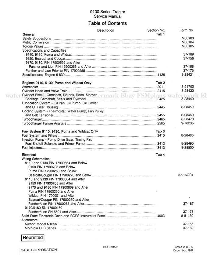 CASE IH 1000 9110 9130 9150 9170 9180 9190 Tractor Service Manual Priority Mail