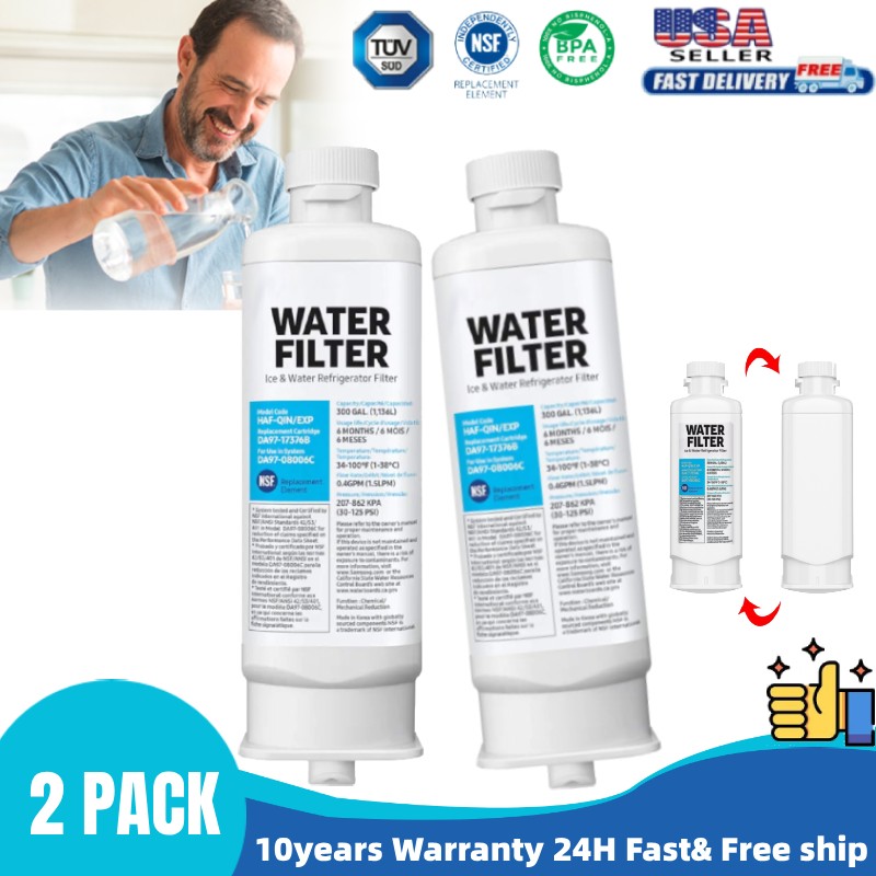 2 Pack Fit For Samsung DA97-17376B HAF-QIN/EXP Refrigerator Water Filter White