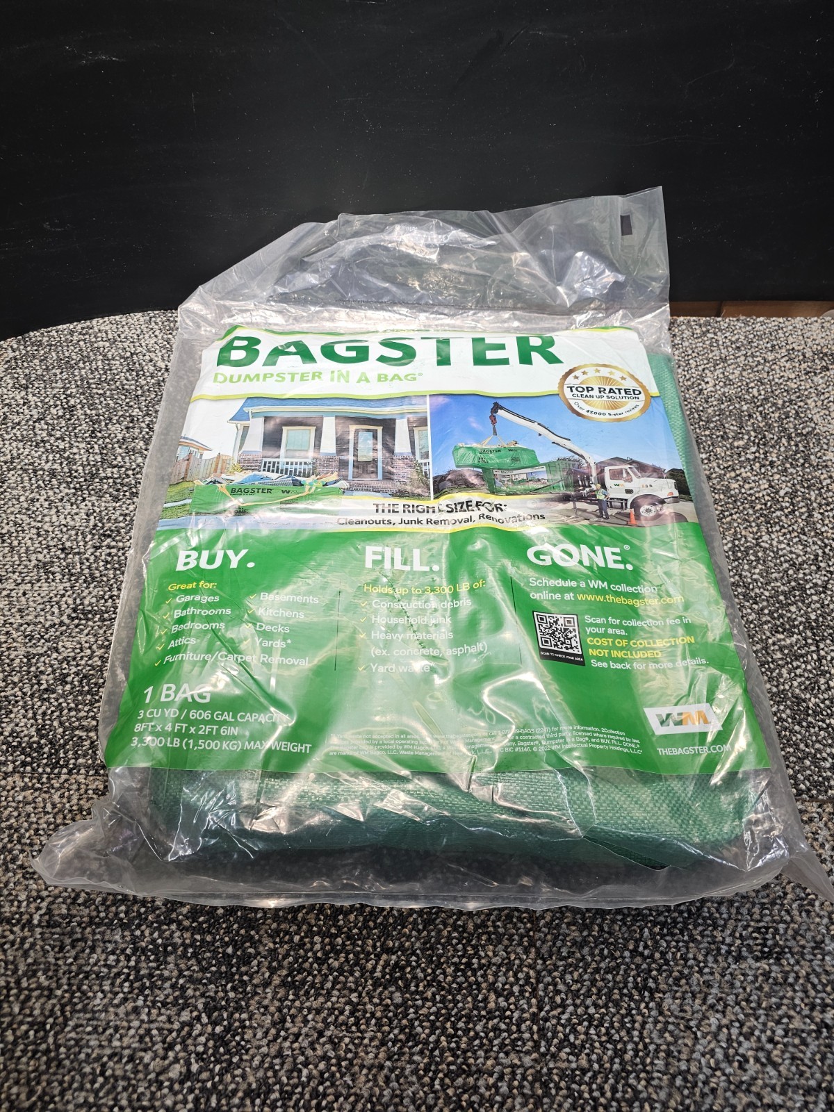 Bagster 3CUYD Trash Container Bag With a Capacity Of Up to 3,300 Pounds, Green