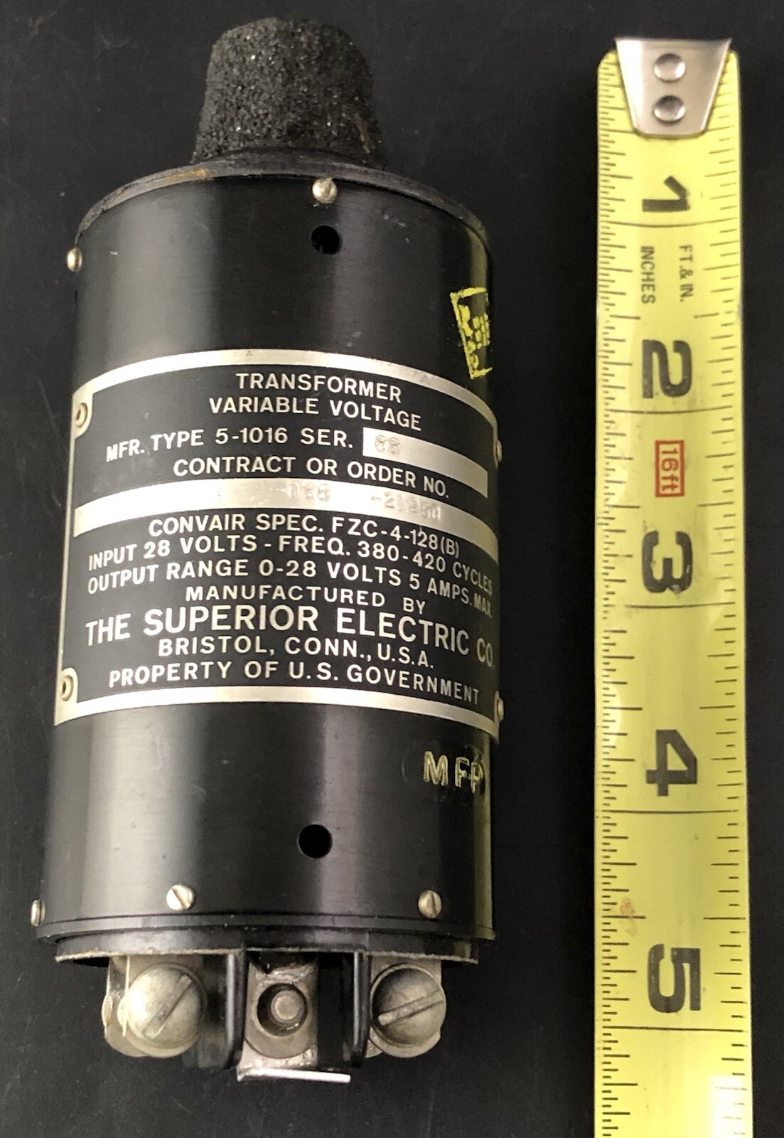 SUPERIOR ELECTRIC TRANSFORMER FZC-4-128 VARIABLE VOLTAGE NFG. TYPE 5-1016 VE7