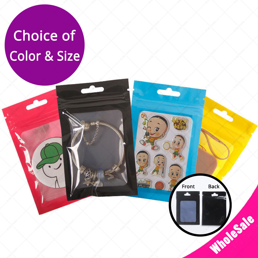 Multi-size&Color Double-Side Glossy Mylar Flat Zip Lock Bag w/Window&Hang Hole