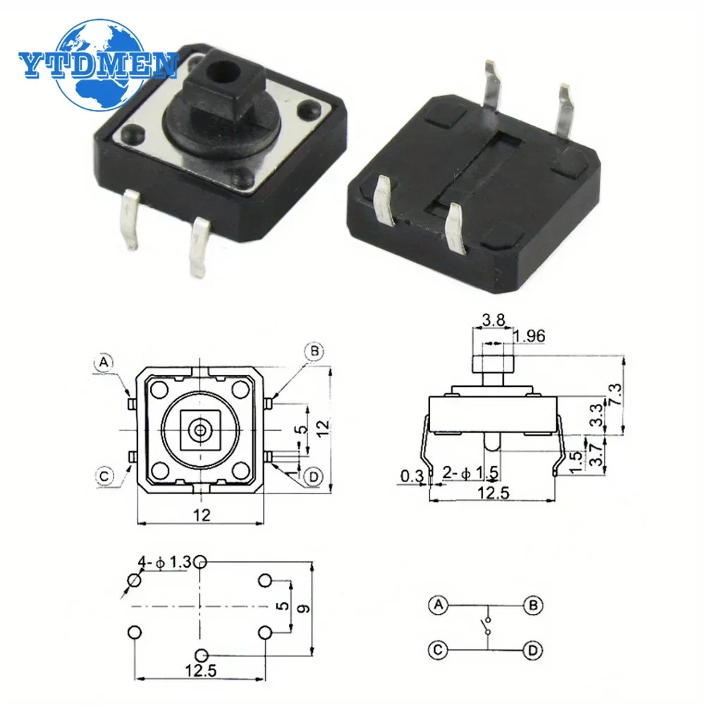 25Pack 12×12×7.3mm Tact Momentary Micro Switch Tactile Push Button Kit DIP 4P US