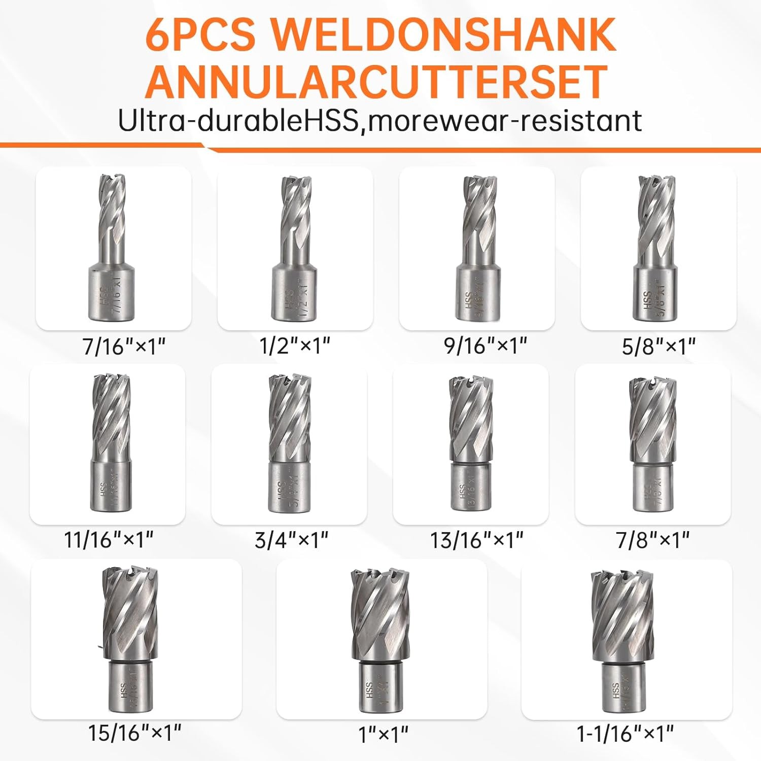 13 Pc Annular Cutter Set HSS Mag Drill Bits Kit 1″ Cutting Depth Universal Shank