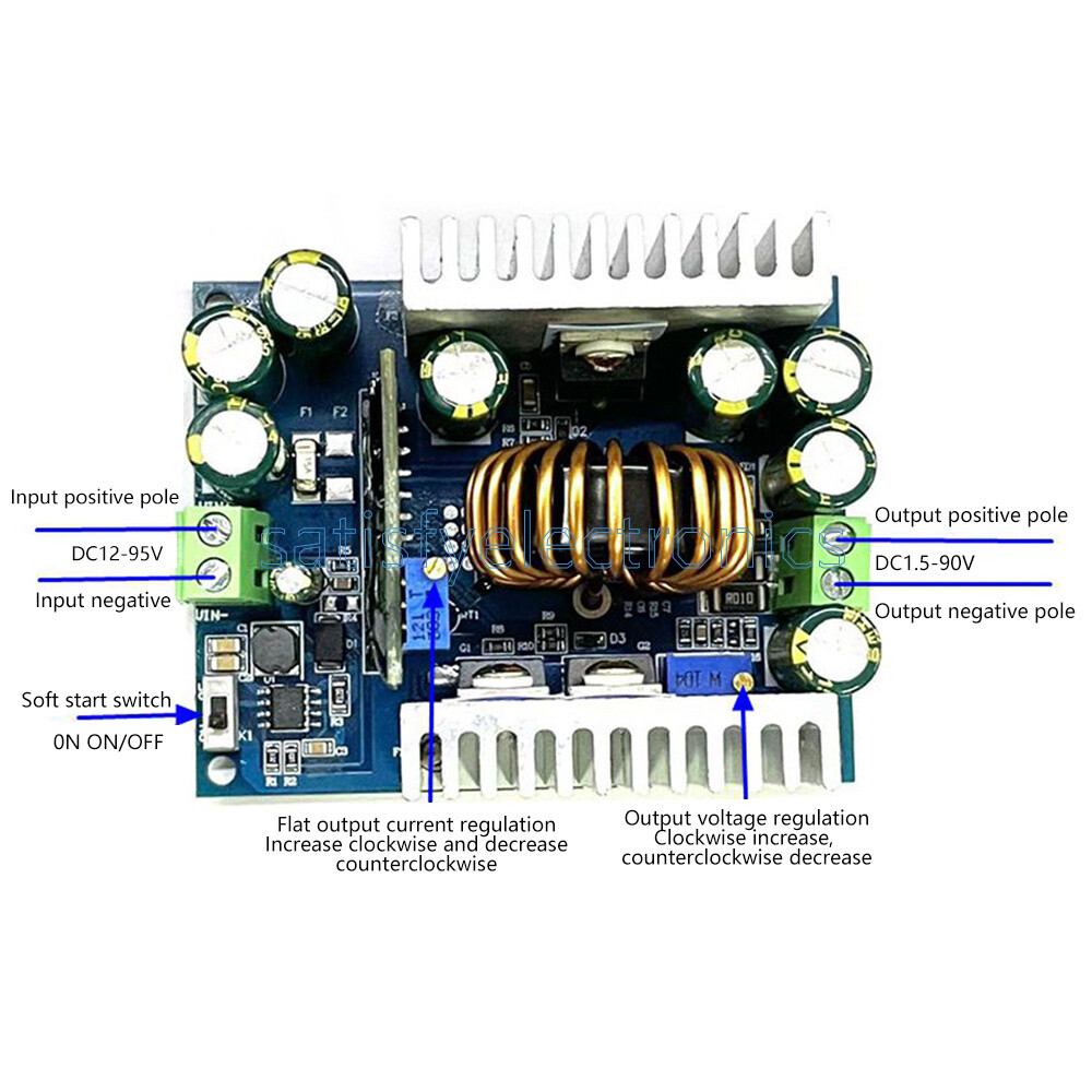 500W Buck Converter Step Down CCCV DC12-95V to DC1.5-90V Adjustable Power Module