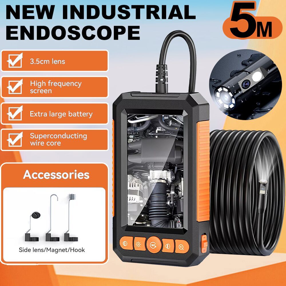 IP67 Rated Snake Camera Dual Lens 5m Wire On-Screen Drain Detection Endoscope