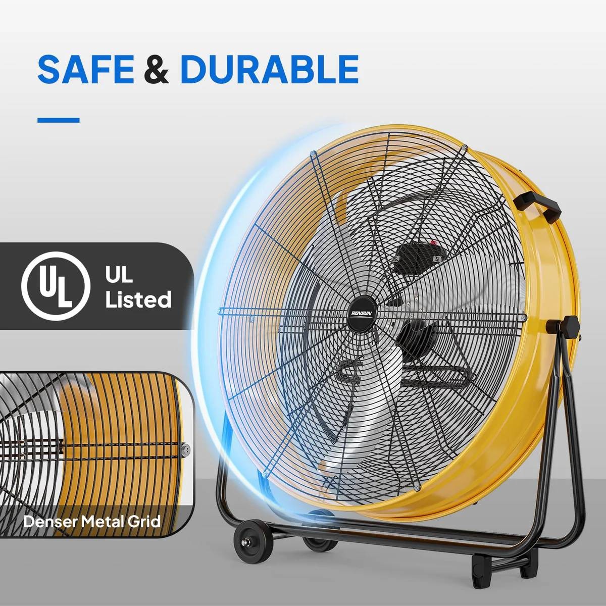 30» Industrial Free Stand Floor Fan 3 Speeds High Velocity 13,000 CFM Yellow