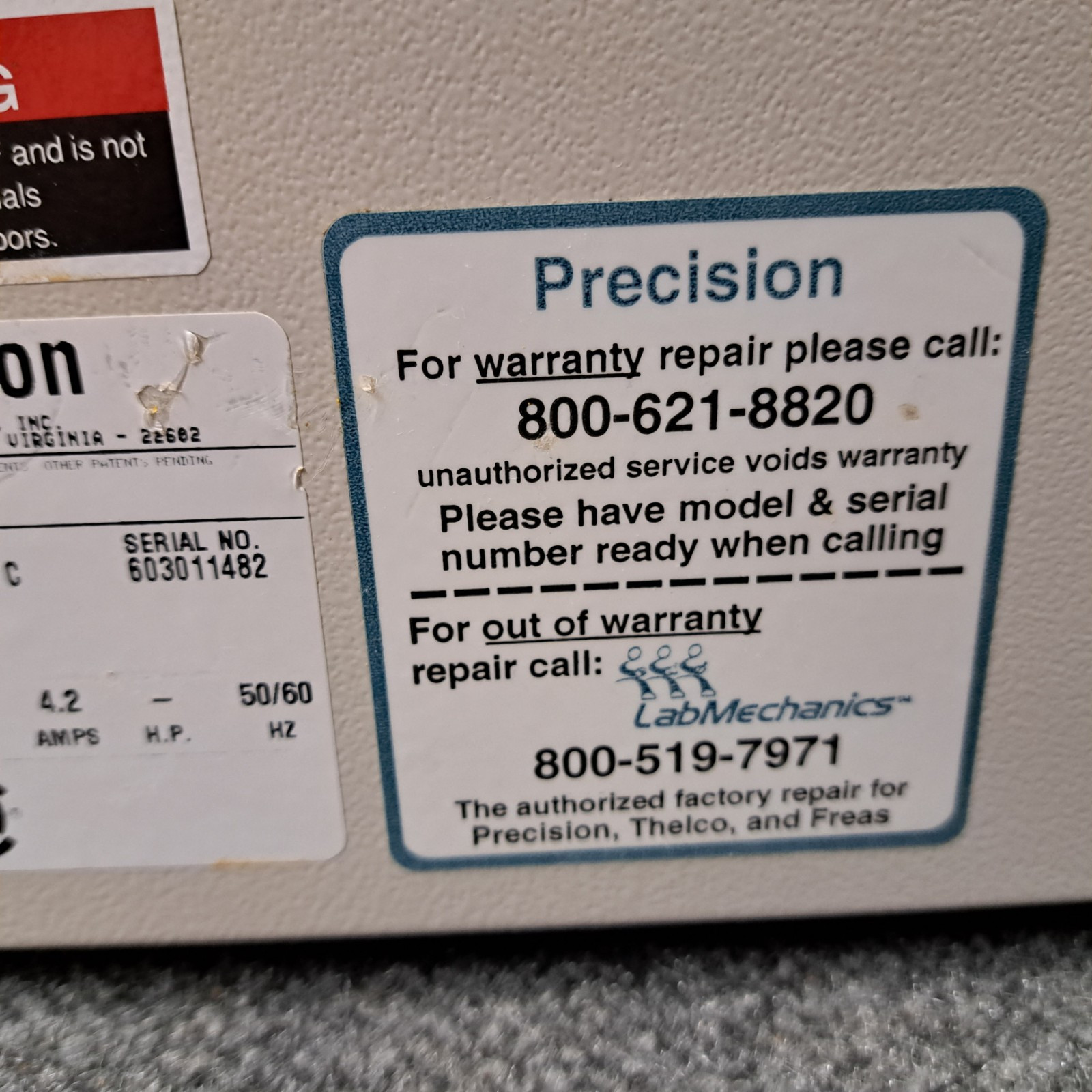 Precision Vacumm Oven 51221162 120V, 500W, 4.2AMP, 50-60HZ, 35C TO 200C