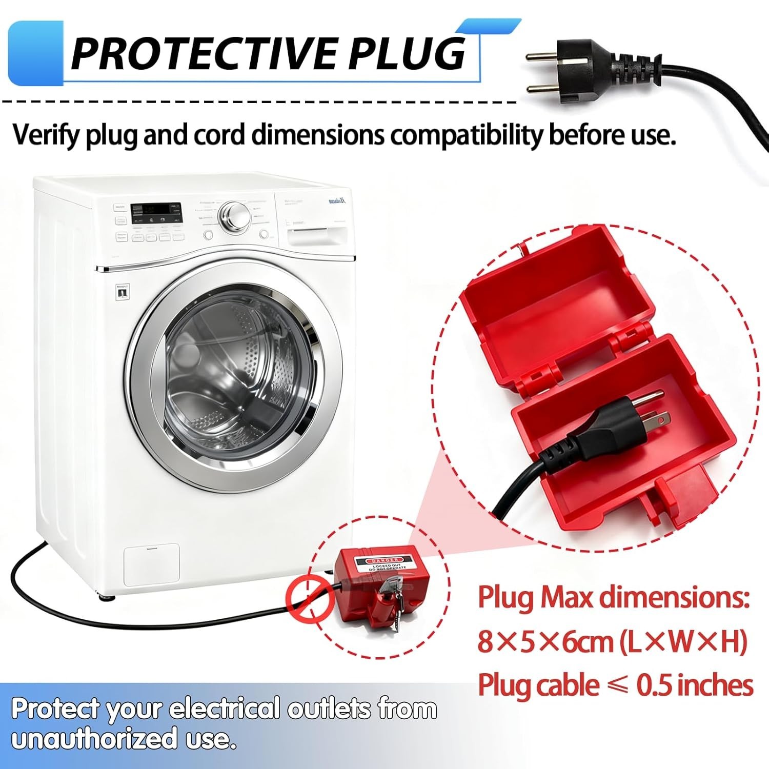 Plug Lock for 110-220V Power Cords,Self-Locking Extension Cord Lockout&Tagout…