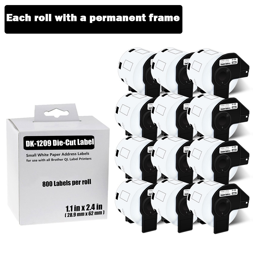 12 ROLLS 2.4 in x 1.1 in Barcode Labels Die-Cut DK-1209 For Brother QL-500 550