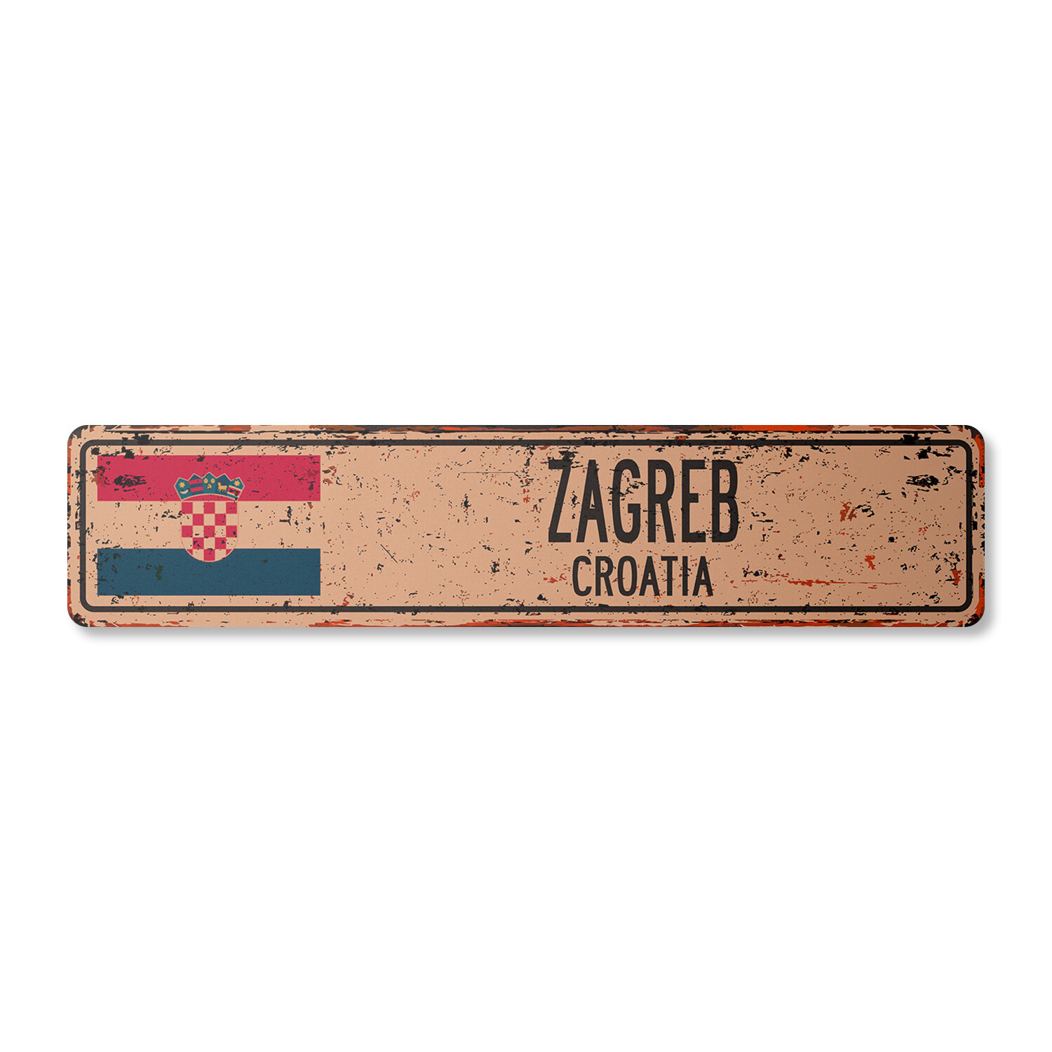 ZAGREB CROATIA Vintage Street Sign Croatian flag city country road wall rustic