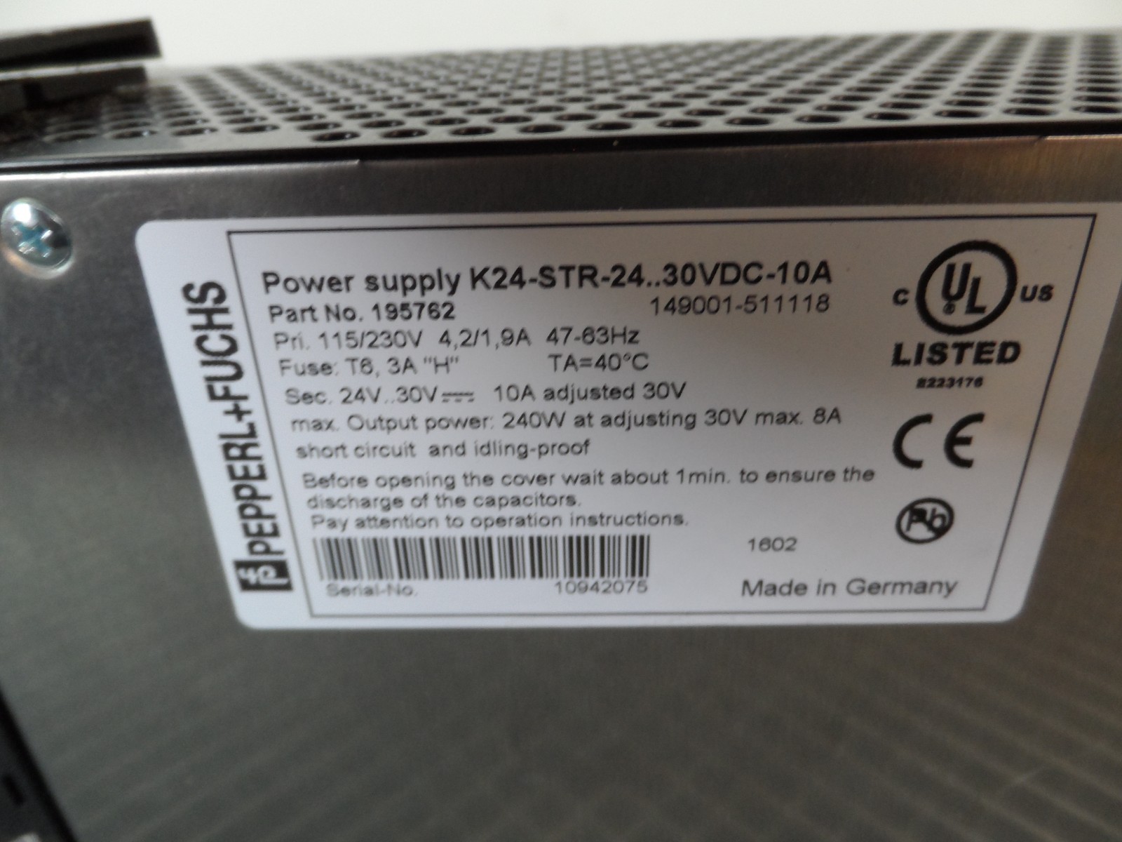 Pepperl + Fuchs K24-STR-24..30VDC-10A Power Supply (26351)