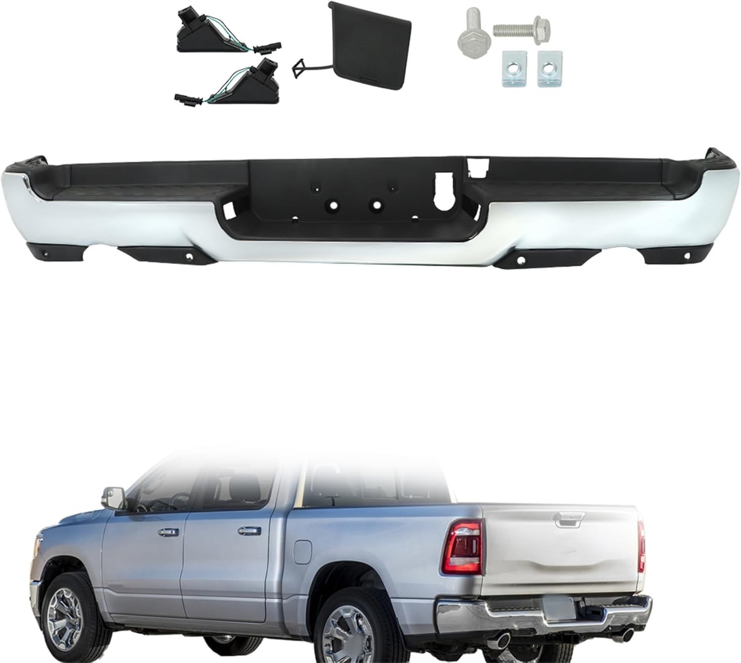 Chrome Rear Bumper for Ram 1500 2019-2022 CH1103147 w/ Park Assist Holes