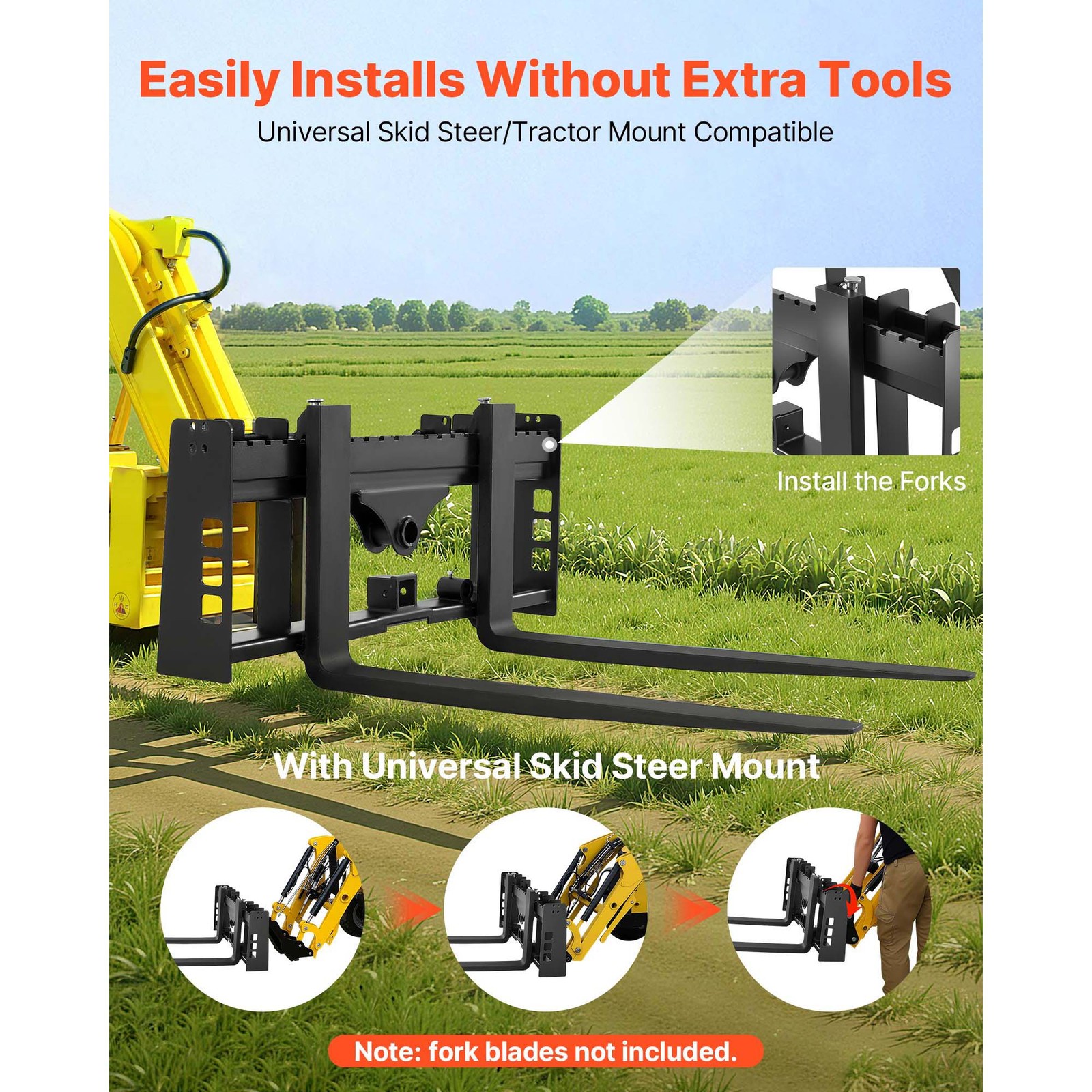Uimoso 45″ 4000lbs Skid Steer Pallet Frame w/2″ Hitch Receiver and Spear Sleeves
