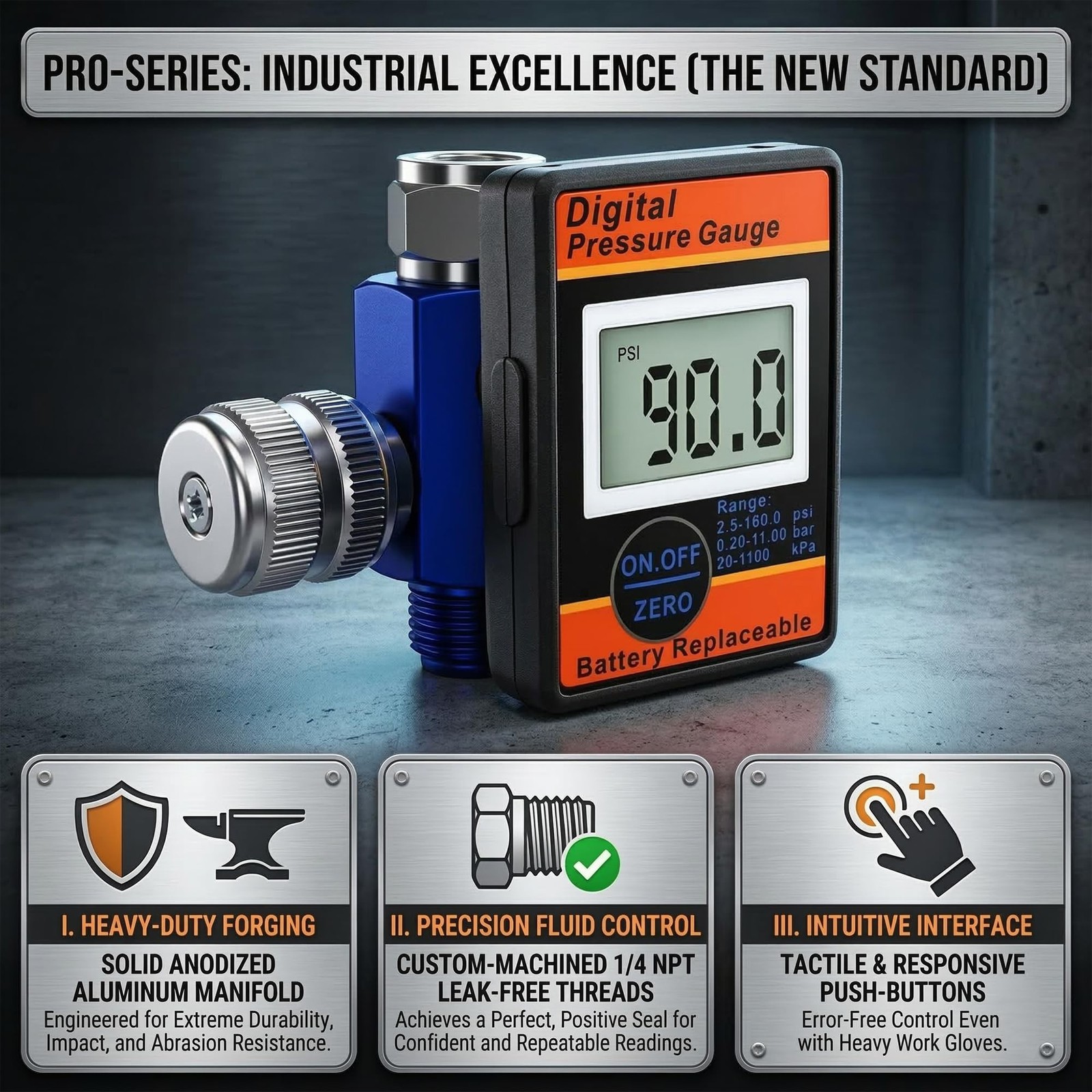 LE LEMATEC Digital Air Compressor Pressure Regulator and Gauge with LED Displ…