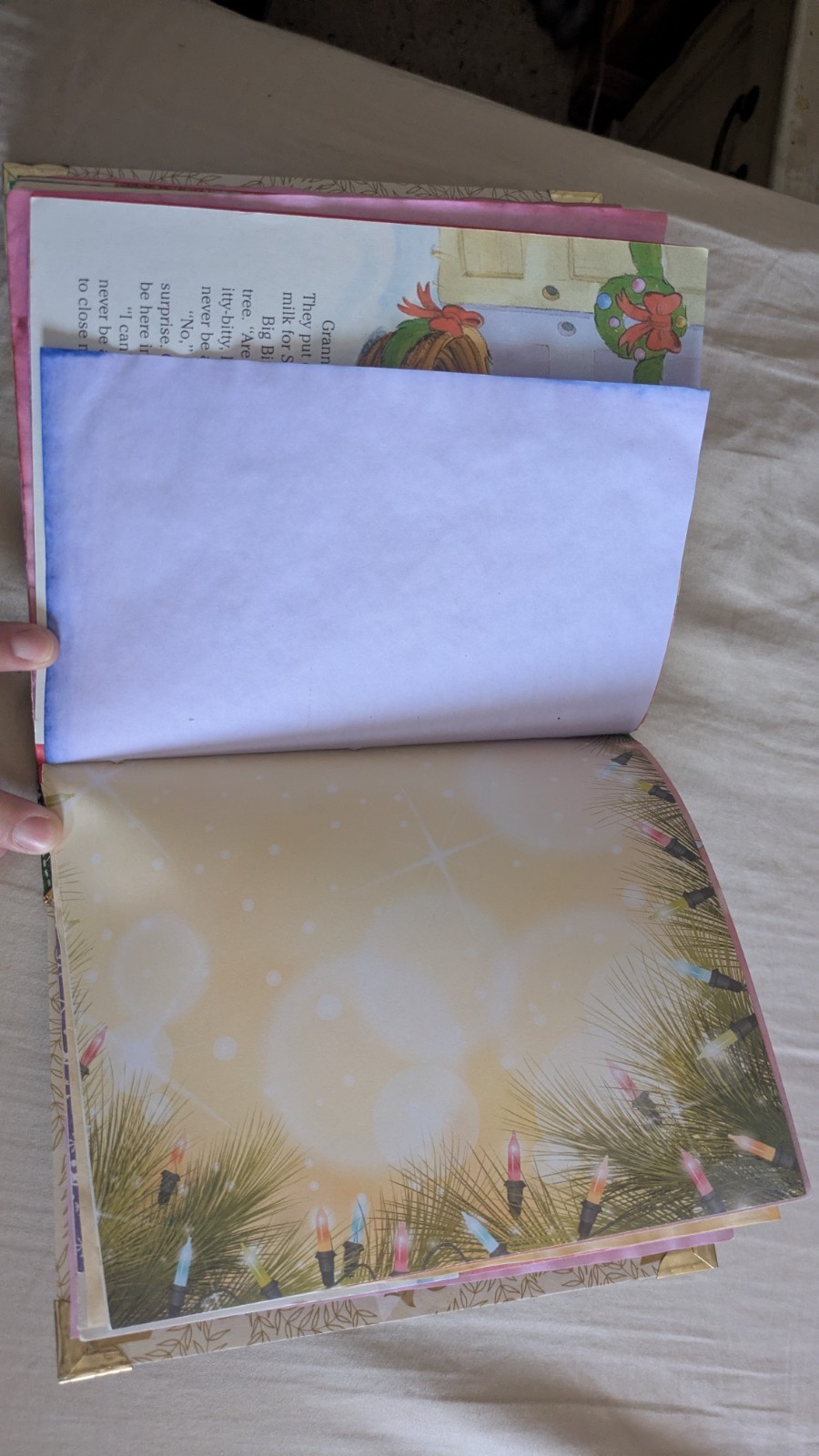 Christmas Junk Journal, story intact, pink and yellow, upcycled,