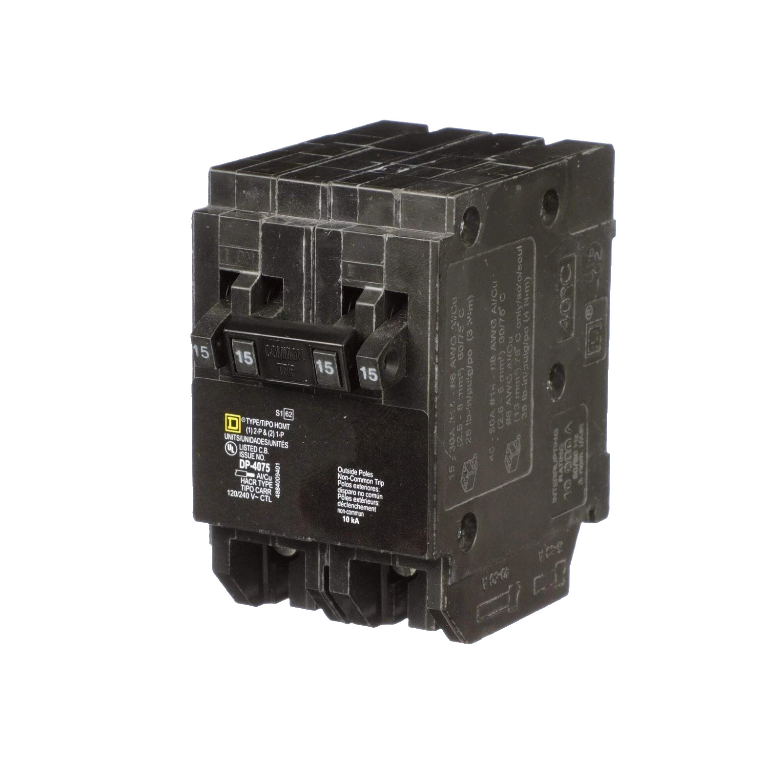 Square D Quad HOMT1515215 Tandem Breaker Two 1-Pole 15A / One 2-Pole 15A