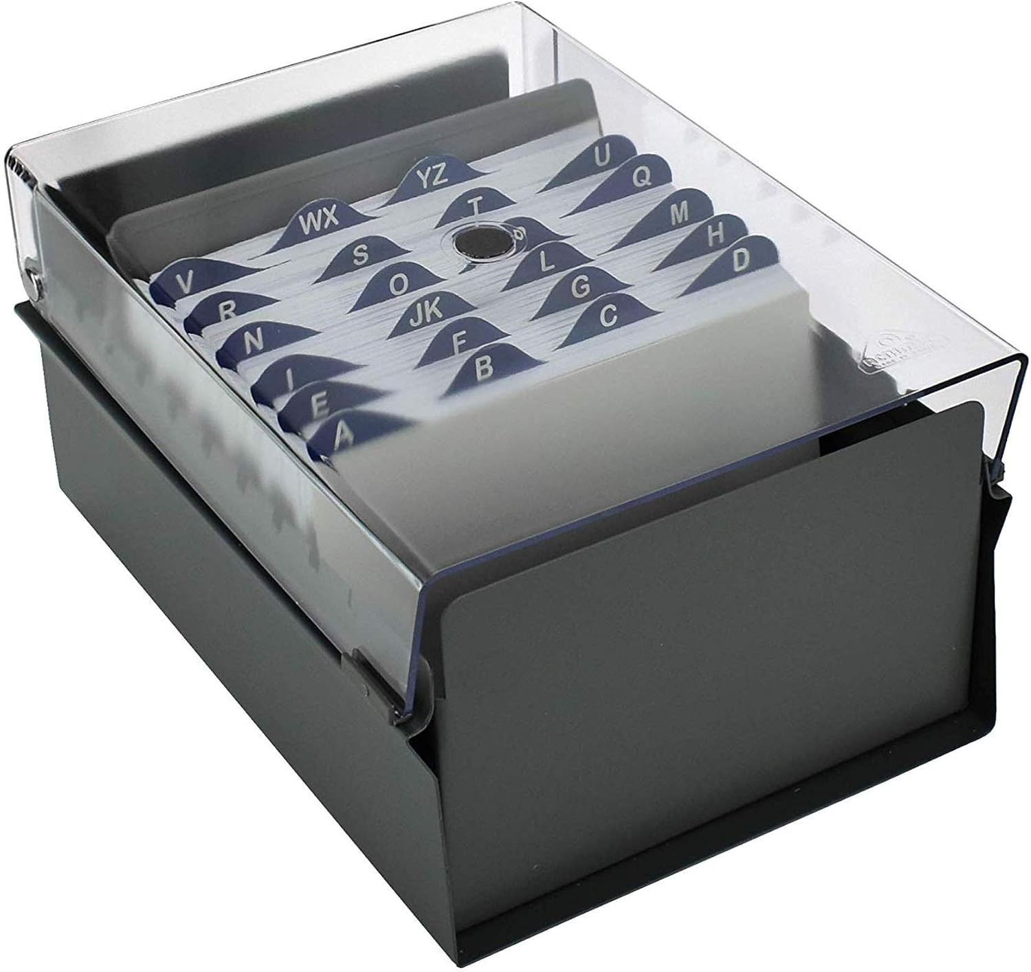 Durable 4×6 Card Holder, Metal Base, Clear Plastic Lid, AZ Index Included