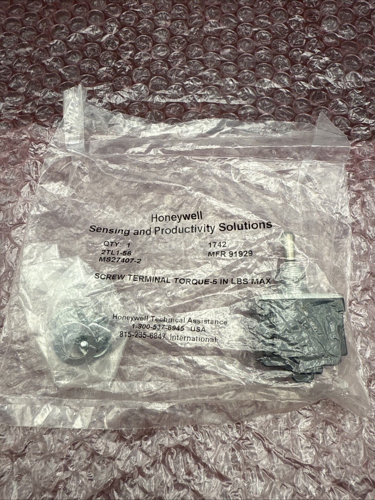 Honeywell 2Tl1-56 Toggle Switch DPDT 3 Position Screw Standard Lever NEW