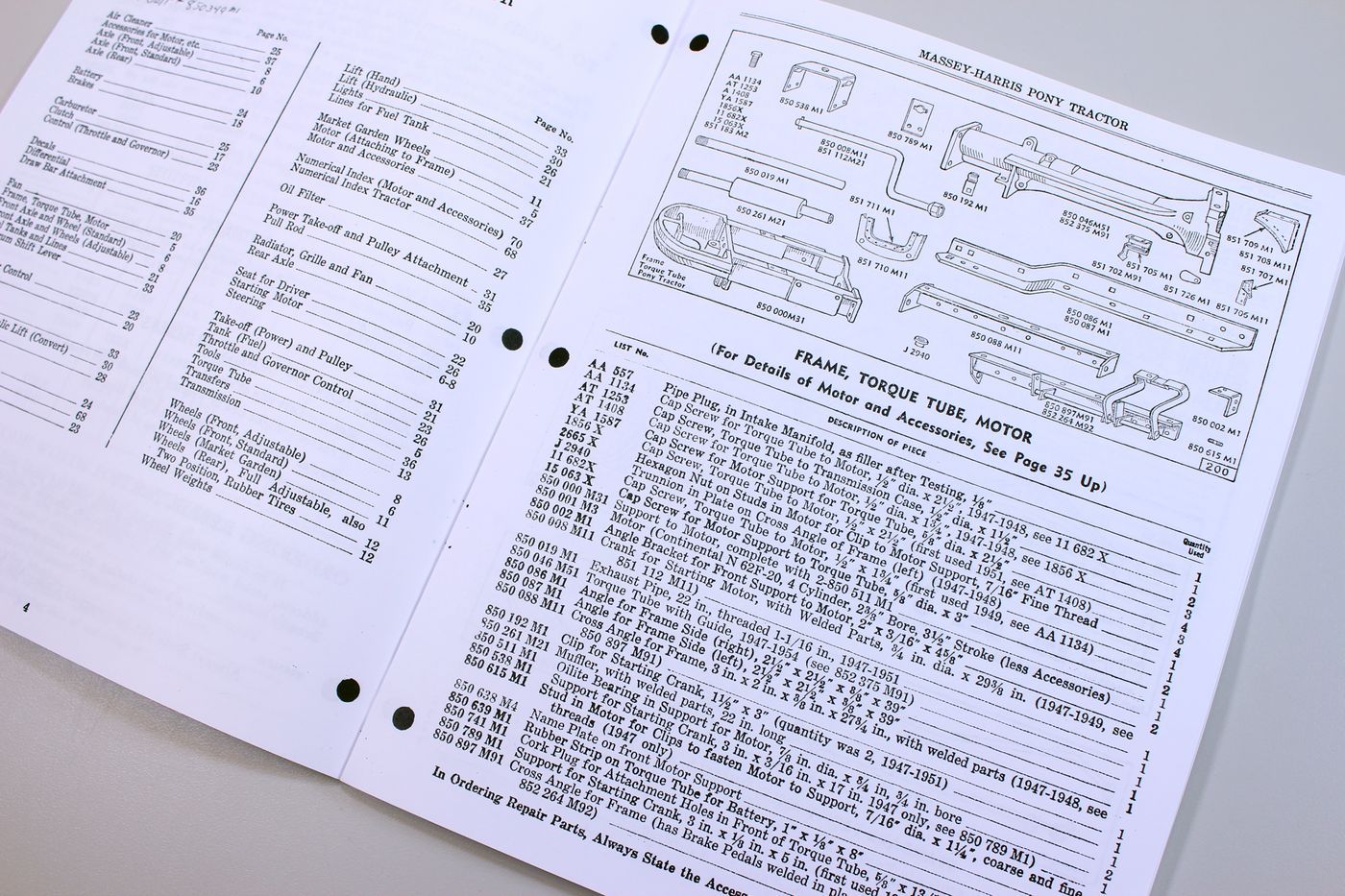 Massey Harris Pony Tractor Parts Catalog Repair List Manual Motor Accessories