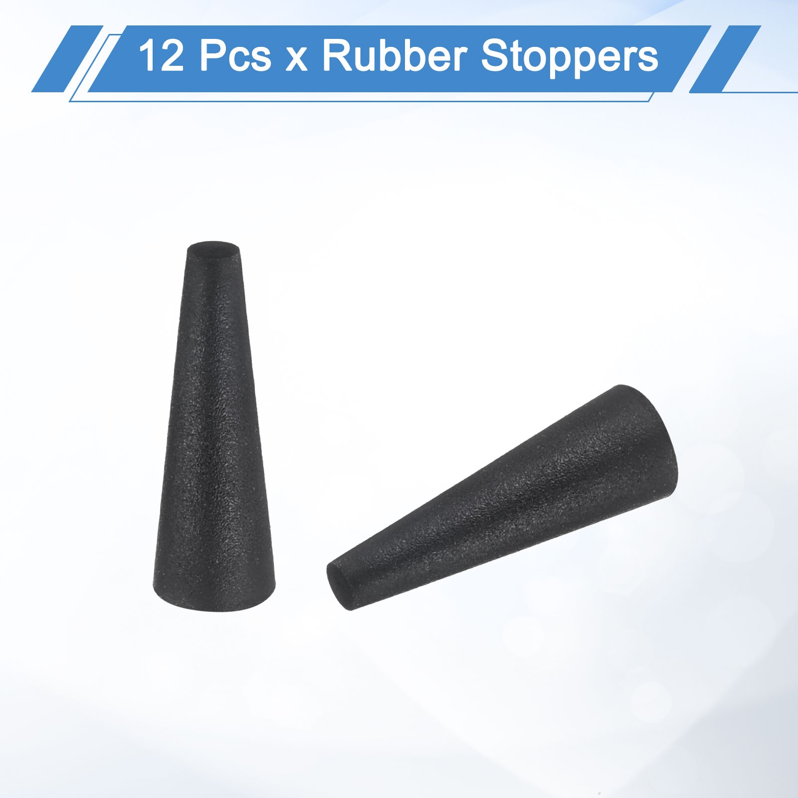 12Pcs Rubber Stoppers 3mm to 7mm 20mm Solid Tapered Lab Rubber Plugs