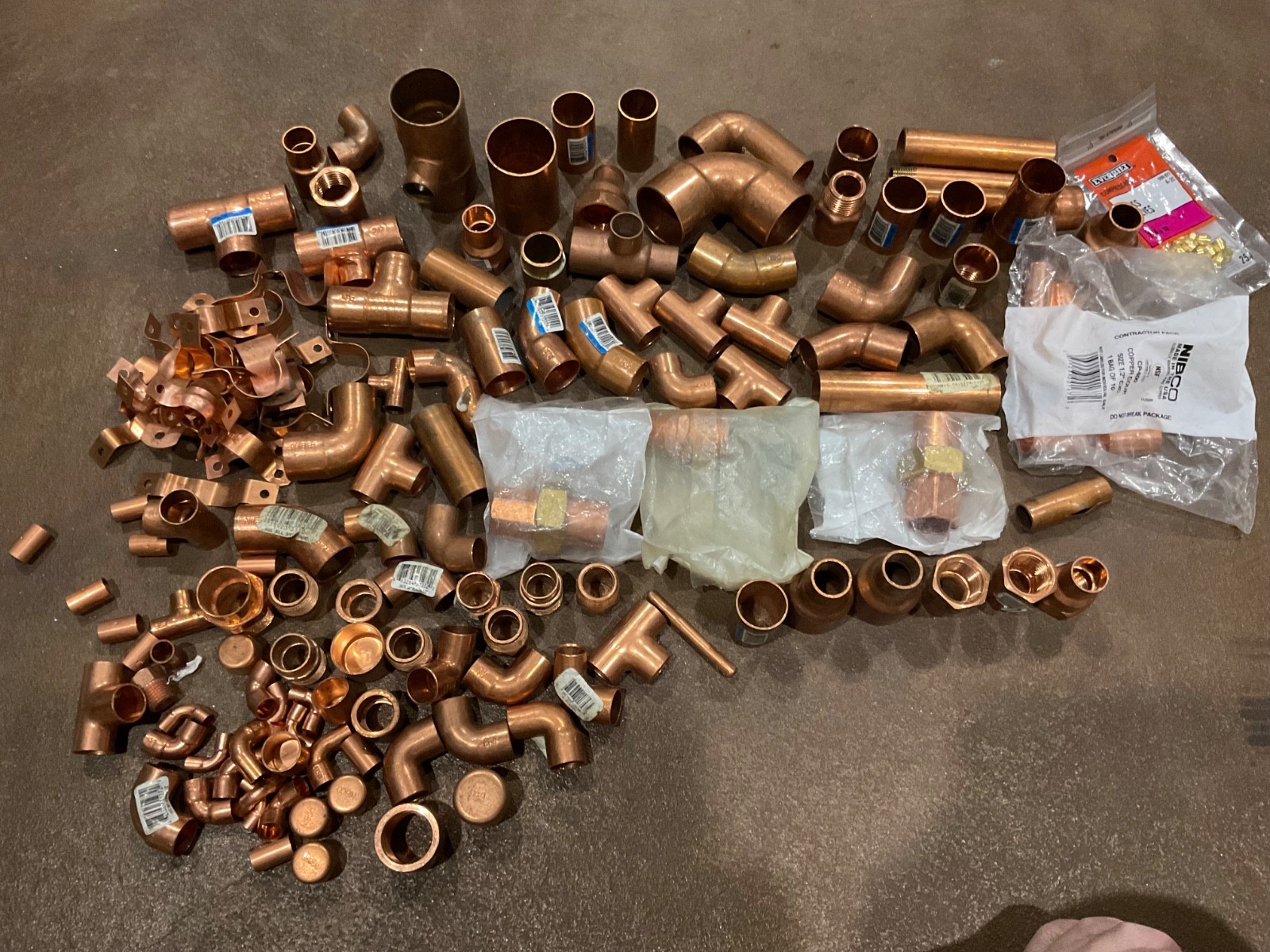 Mixed Plumbing Lot of Nibco Copper Sweat Fittings [Elbows Tees Caps] & Other