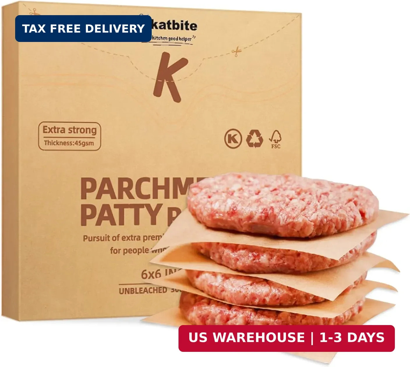 Katbite 300Pcs 6×6 Inches Patty Paper, Burger Patty Paper, Unbleached Parchment