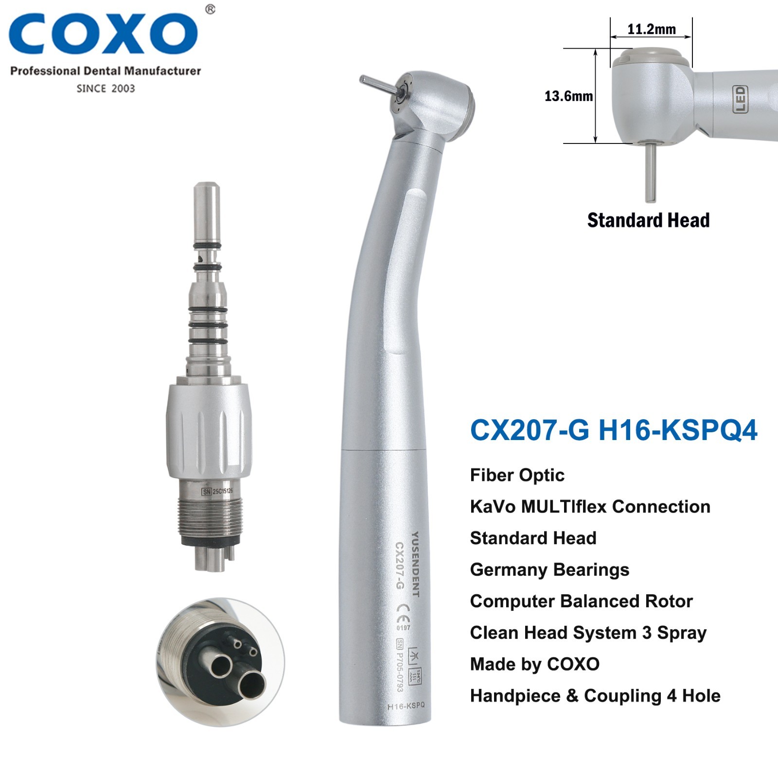 COXO CX207-G Dental Fiber Optic High Speed Air Turbine Handpiece KaVo H16-KSPQ