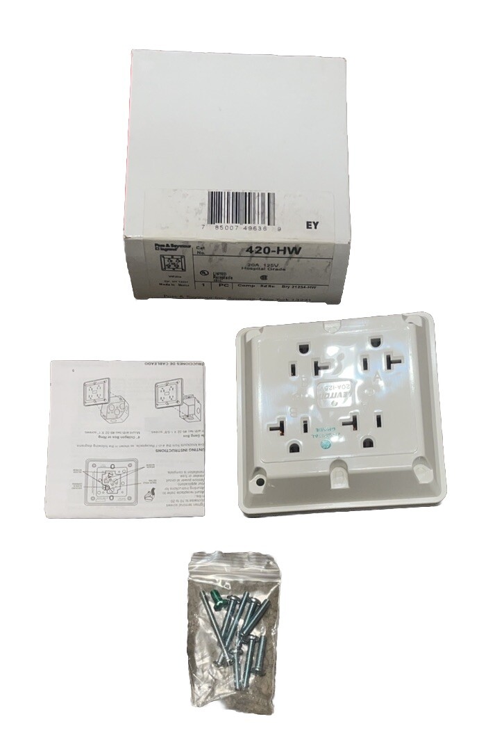 🔥1 Unit ~ P&S 420-HW Hospital Grade Quad Receptacle Outlet, 20A 125V🔥