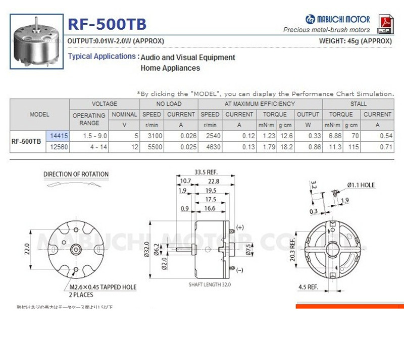 Mabuchi RF500TB-12560 Motor DC 1.5V 6V 12V 4600RPM 32mm DC Motor Spray machine
