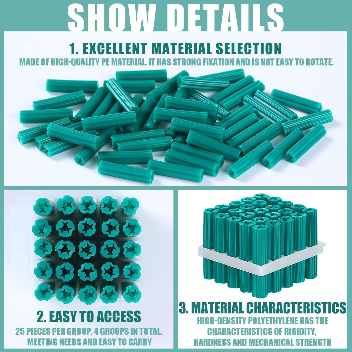 100 Pcs Expanding Plastic Concrete Anchors Screw Anchors Drywall Wall Expansion