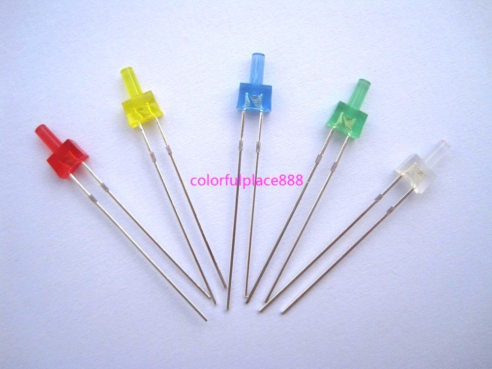 100pcs, 2mm Flat Top Diffused Red Yellow Blue Green White LED Diodes Leds Light