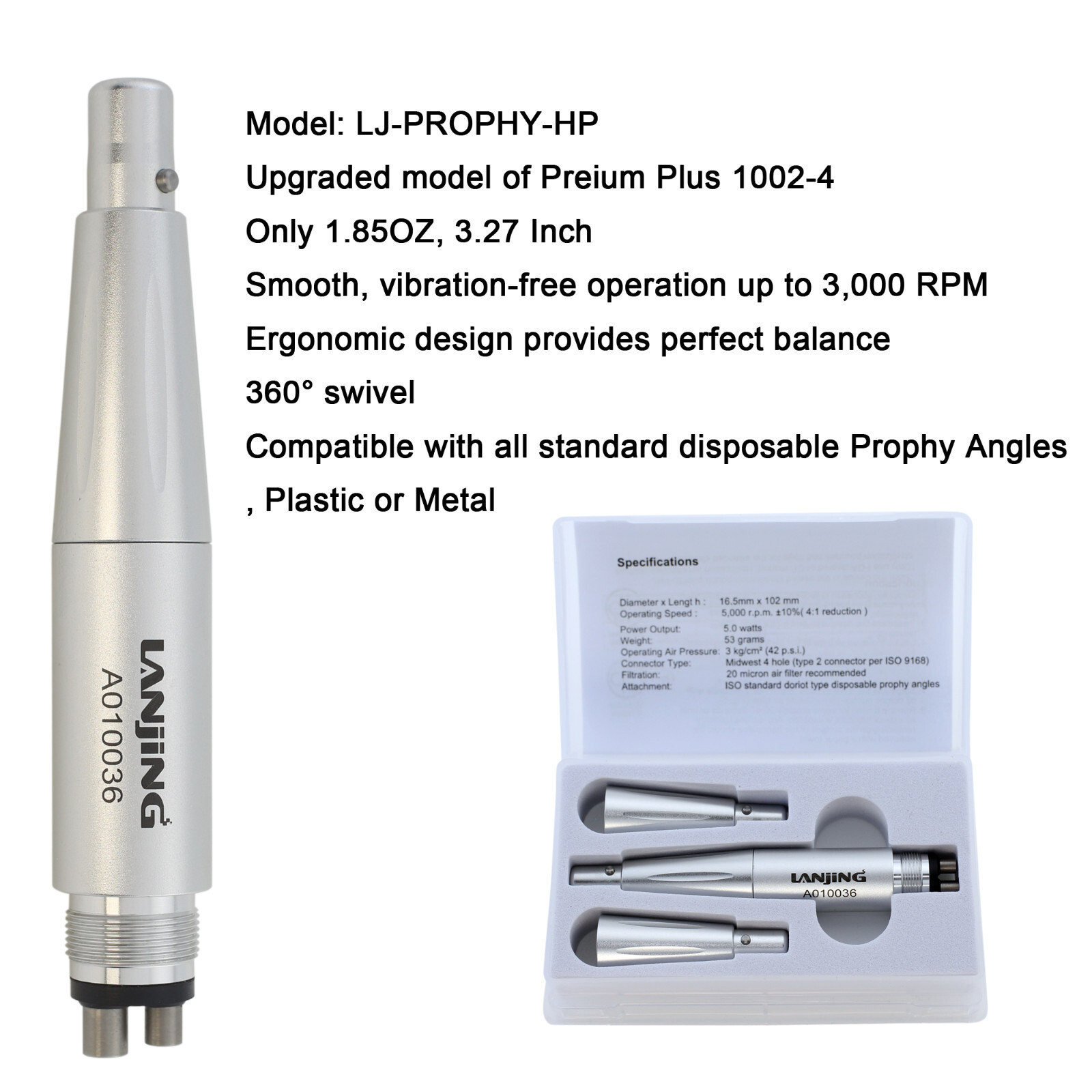 LANJING Dental Prophy Hygiene Handpiece Air Motor 4 Hole 4:1 Straight Nose Cone