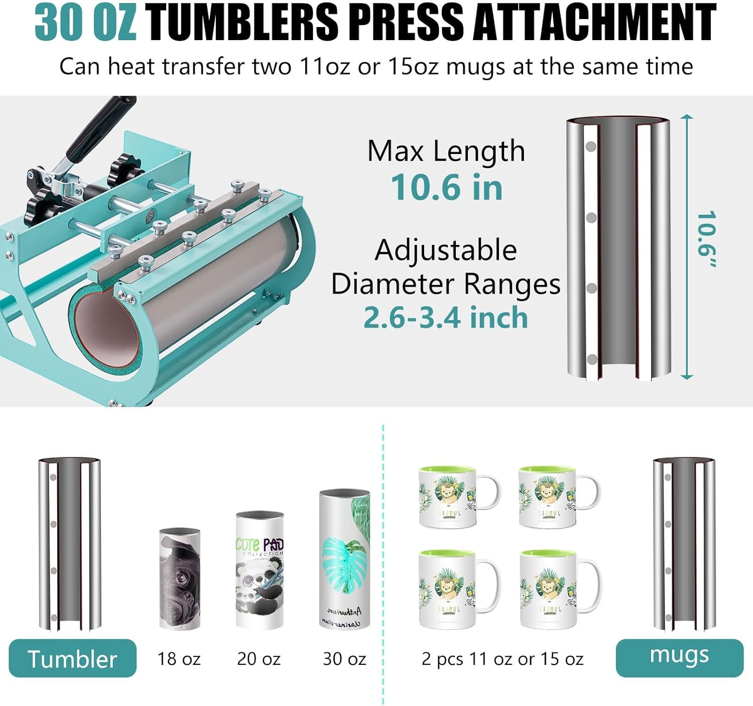 5 in 1 Heat Press Machine 15×15 in w/ 30 OZ Tumbler Sublimation for T-Shirt Hat