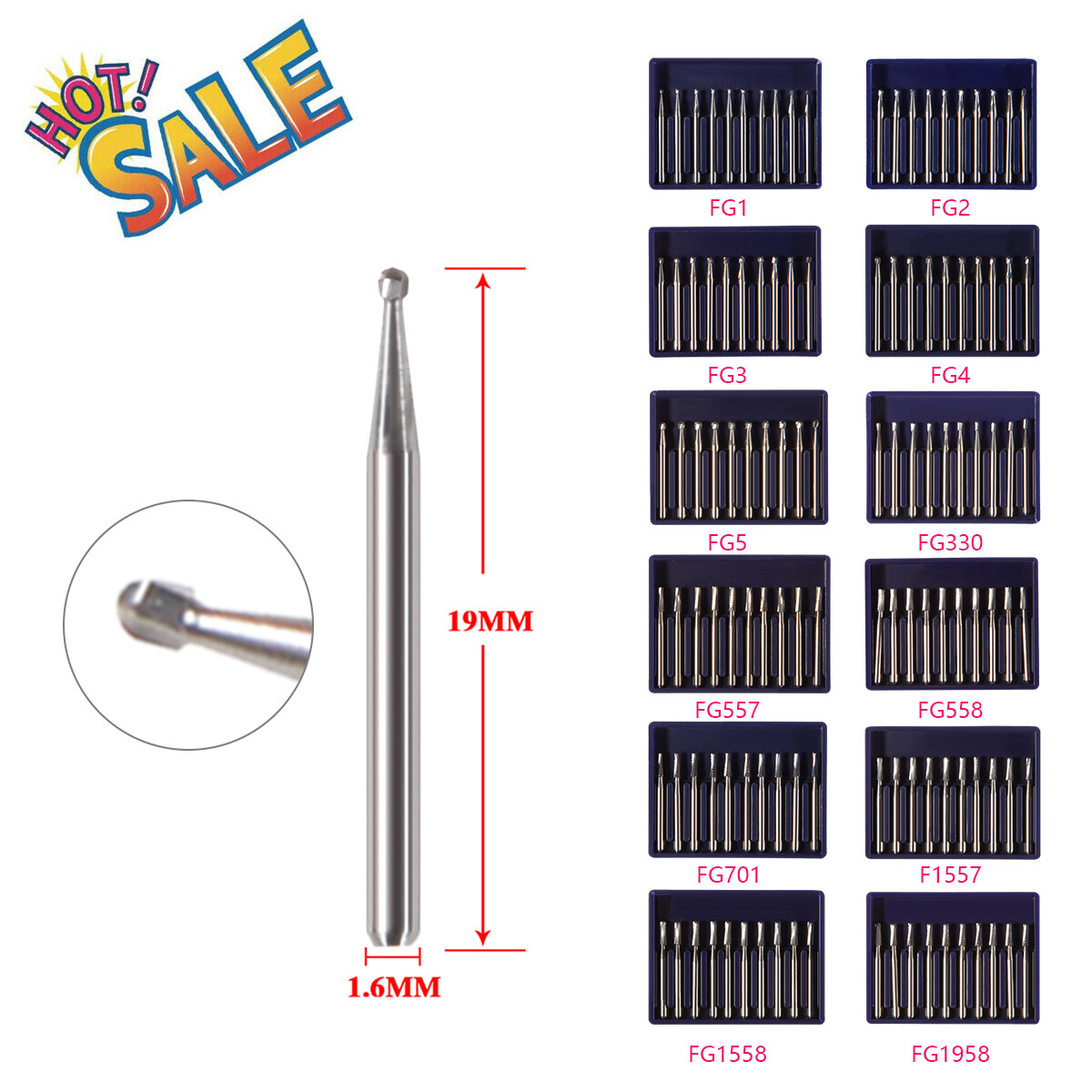 10pcs/pk Dental Carbide Burs for High Speed Handpiece Pear Bur 19mm FG Shank