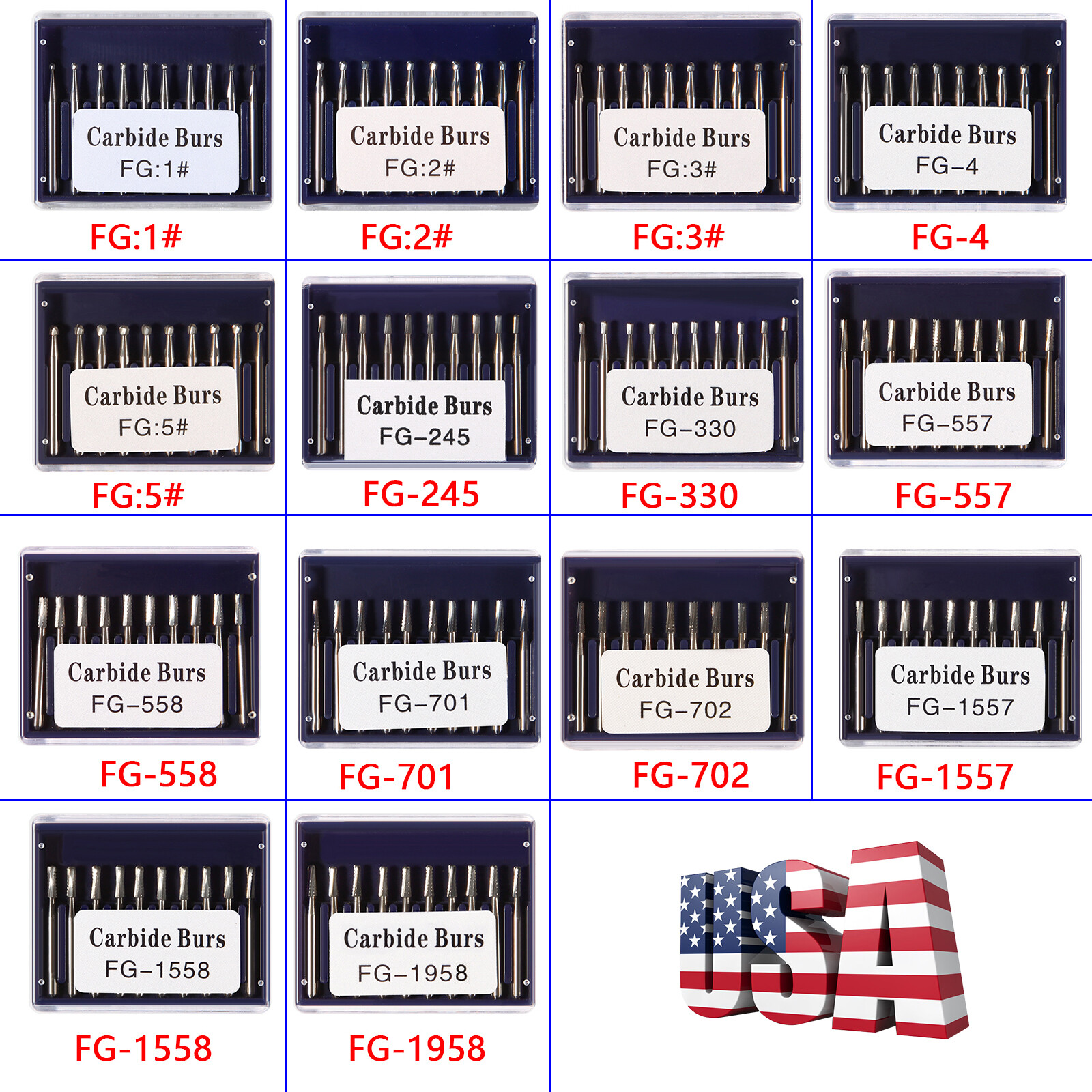 10-100pcs Dental Round Tungsten Carbide FG Bur For High Speed Handpiece
