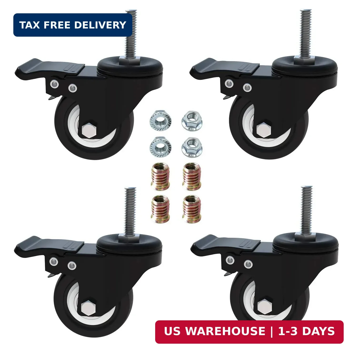 1.5″ Caster Wheels, Threaded Stem Casters, Screwed Bolt M8x25mm | Swivel Wheels