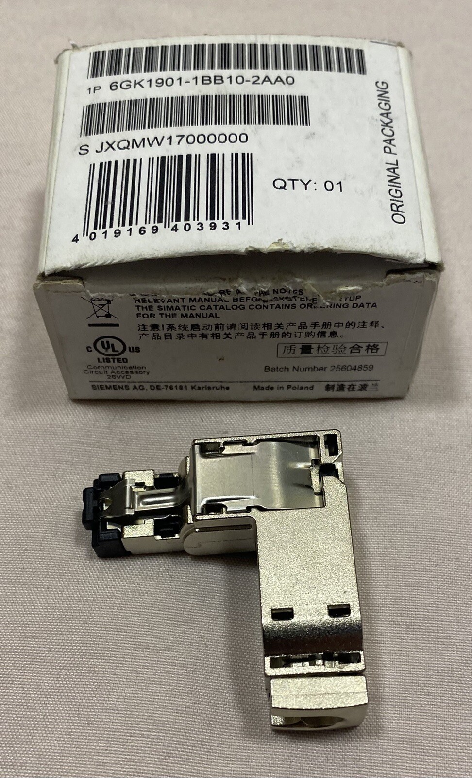 Siemens Simatic 6GK19011BB202AA0 Profinet Ethernet Fast Connect 90 Deg RJ45