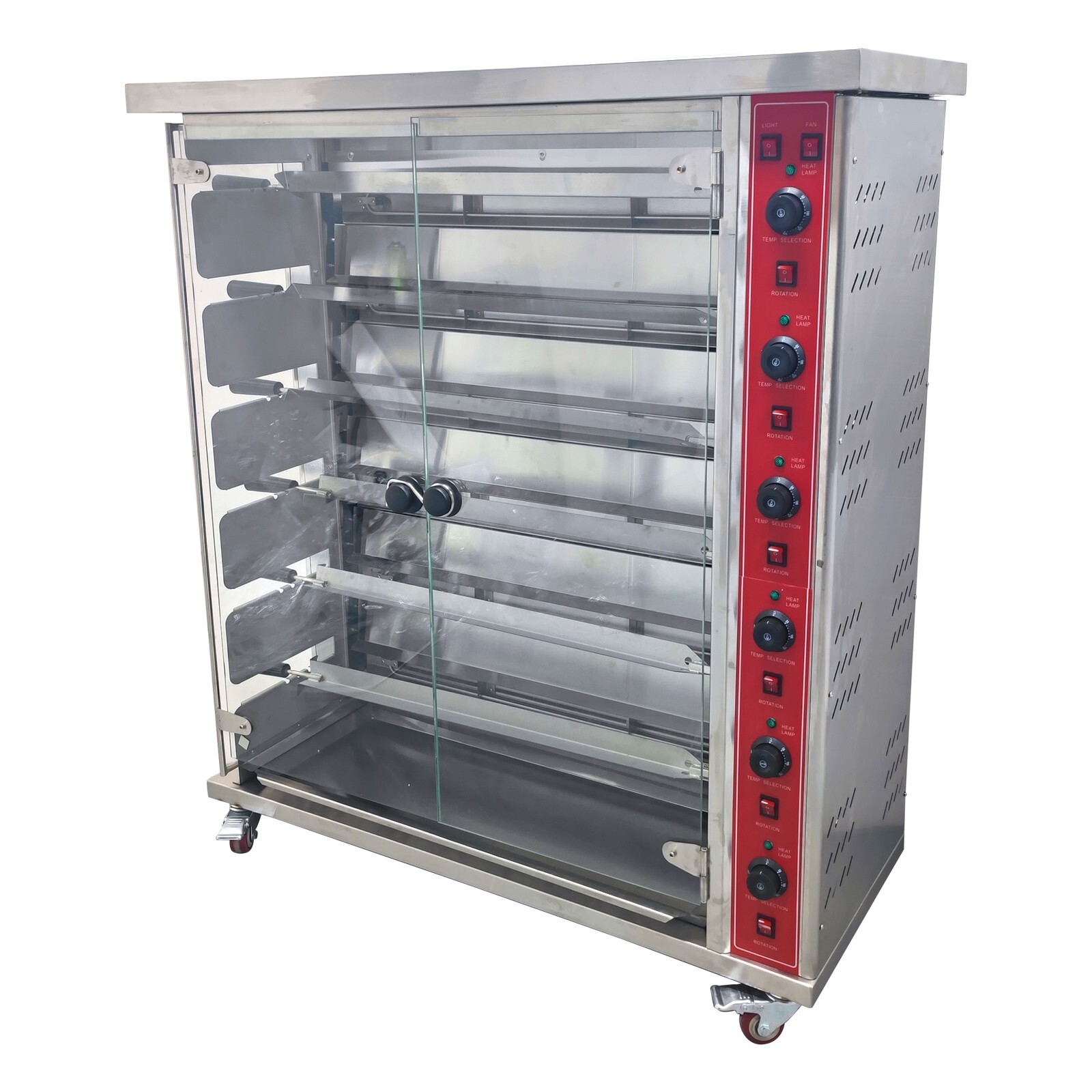 220V 6-Roll Electric Chicken Rotisserie Machine 122-572°F Automatic Roaster Oven