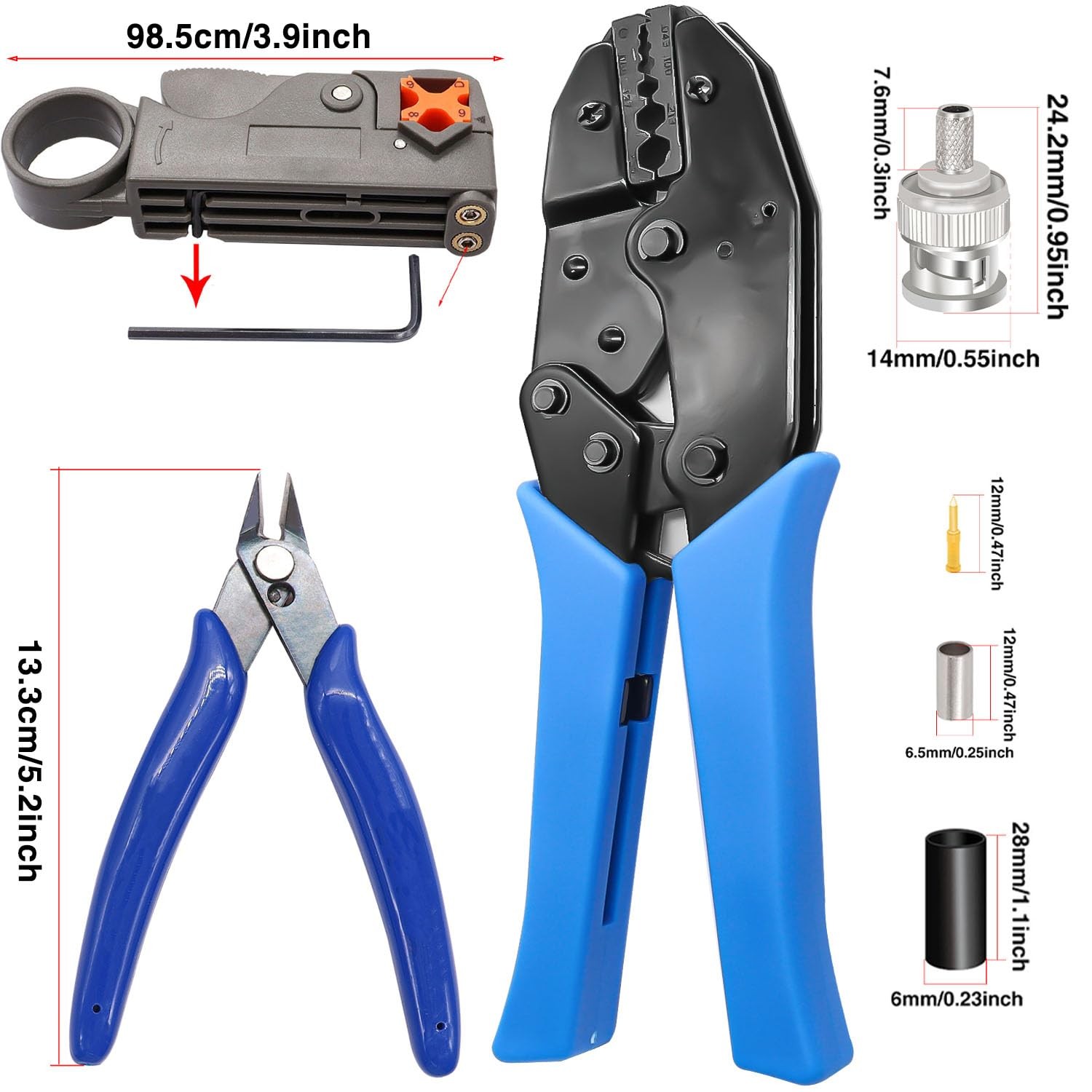 Taiss Coaxial Cable Tool Kit BNC Crimp tool with 10PCS Male Black